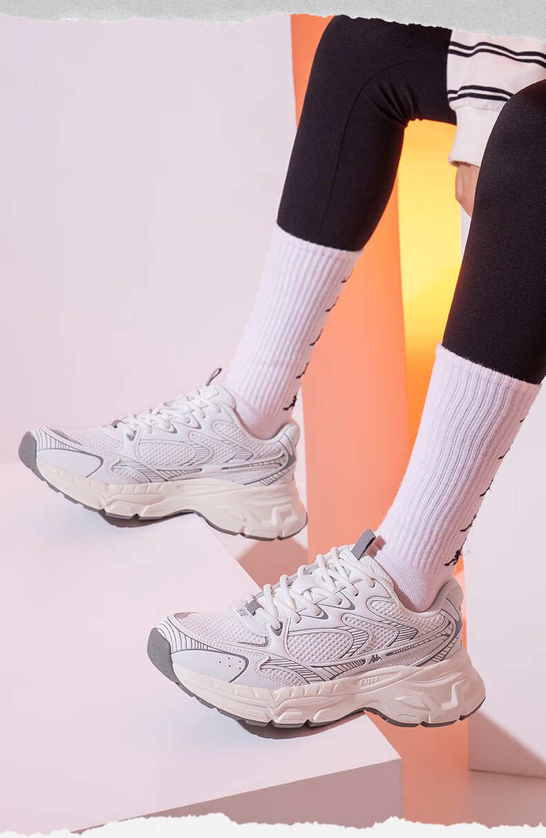Kappa Hydrogen Track Dad Sneakers, Women's Shoes, Autumn Breathable Height-Increasing Casual Versatile White Shoes, Shark Gray, Size 37 4