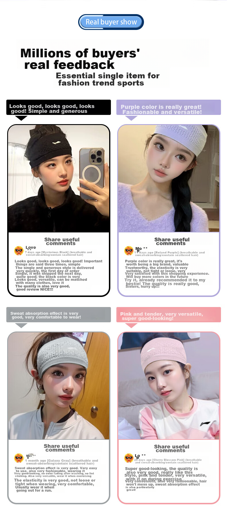 Li-Ning Sports Headband for Women, Sweat-Absorbing Forehead Band for Men, Running Sweat-Guiding Band, Antiperspirant Headband, Hair Tie, Head Wrap 5