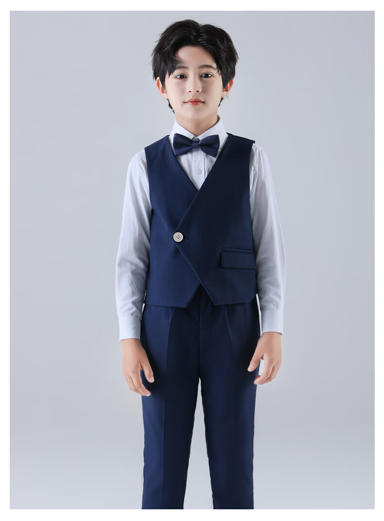 Yinuofang Children's Suit Set, Vest Set for Performances, Boys' Suit, Navy Blue Single-Breasted Vest Set, 160CM 2