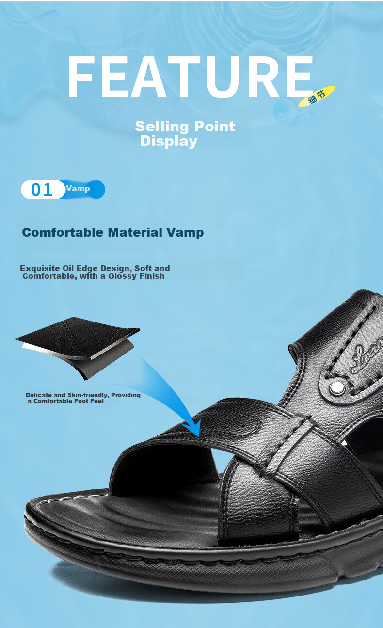 LAORENTOU Men's Sandals, Summer Beach Shoes, Cowhide Sandals And Slippers, Dual-Use Leather Sandals for Men, LT65, Black, Size 38 2