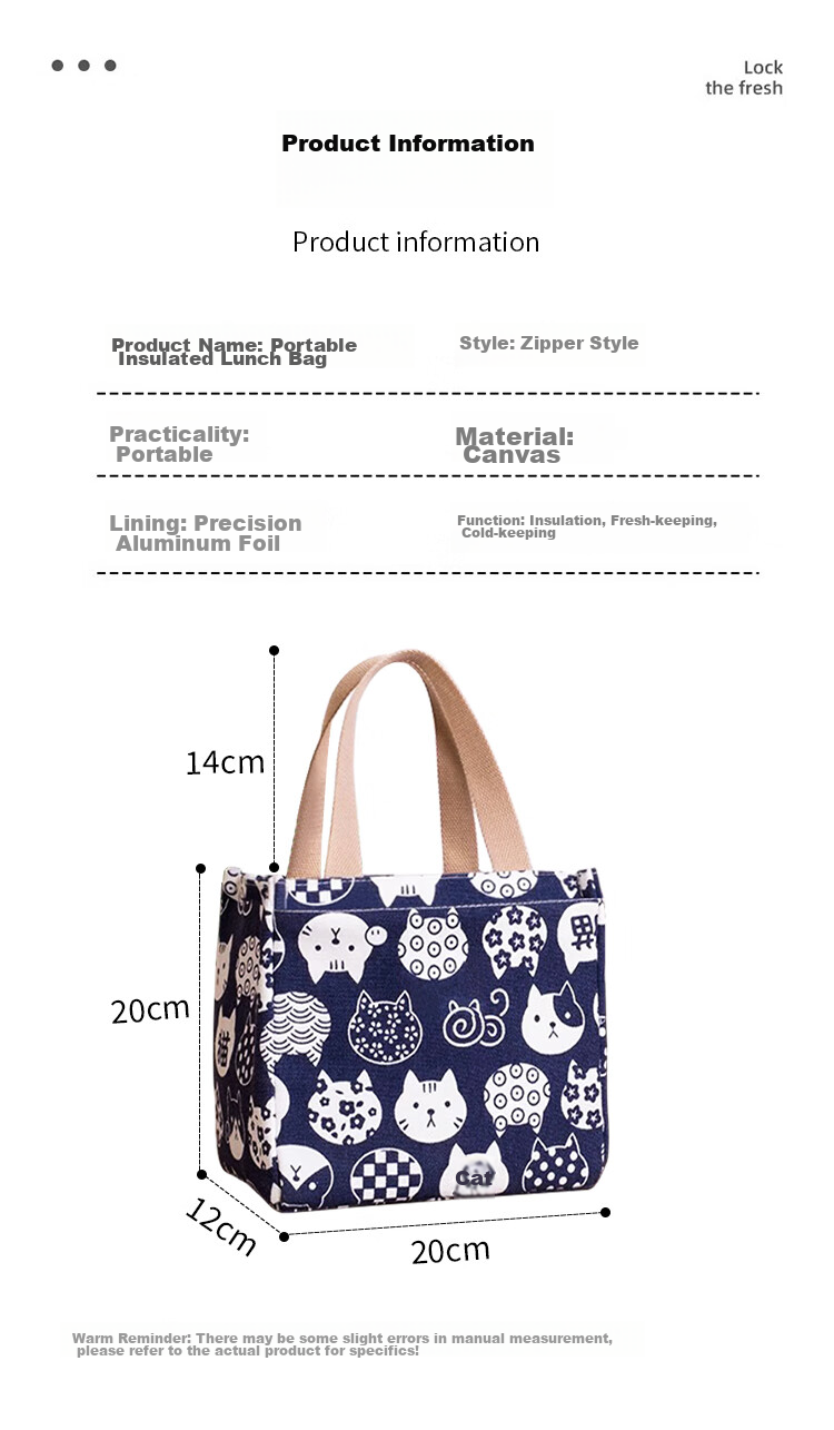 Jinlongxing Japanese-Style Insulated Lunch Box Bag, Canvas Waterproof, for Students And Office Workers, Handheld Food Storage Container Bag, Portable Bento Bag 10