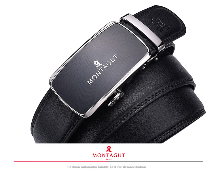 MONTAGUT Men's Belt, Men's Waistband, Men's Trouser Belt, Cowhide Automatic Buckle, Suitable for Outer Wear, Father's Day Birthday Gift for Husband 9