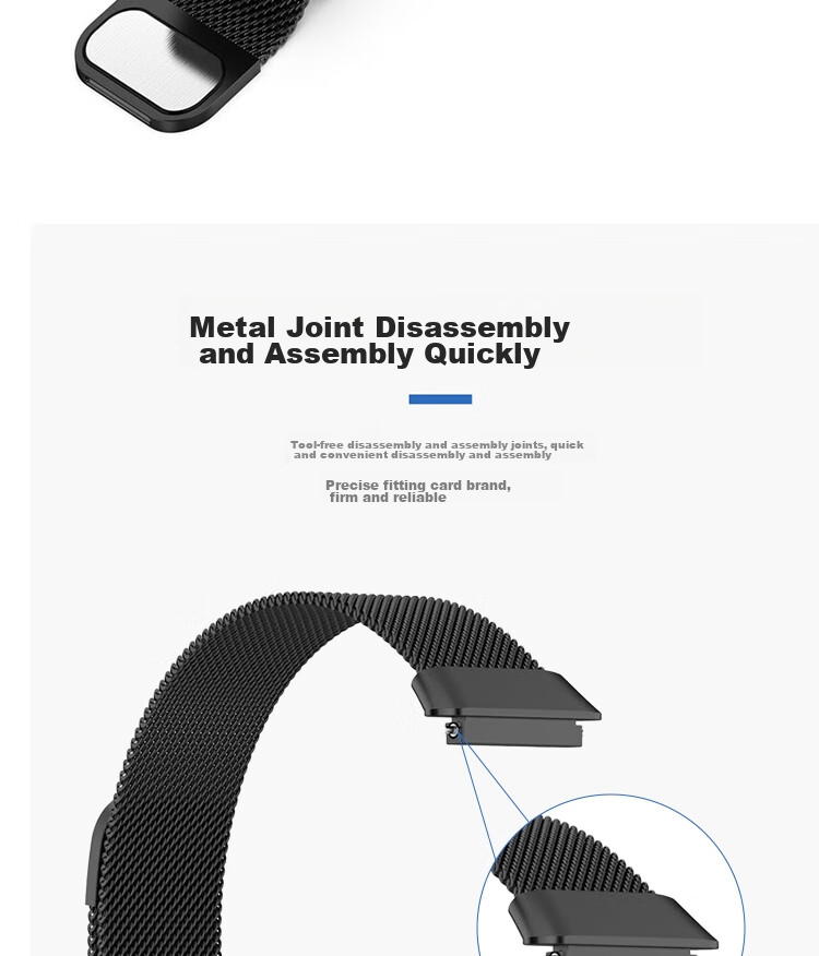 ESCASE Magnetic Watch Strap Compatible with Vivo/iQOO WATCH GT, Milanese Metal Buckle Wristband, Black, 22MM, with Raw Ear 11