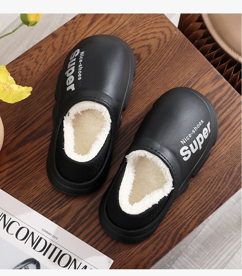 GUOLUOFEI Thick Cotton Slippers for Men And Women, Autumn Outdoor Wear, Waterproof Non-Slip Fleece-Lined Indoor Home Heel-Covering Cotton Shoes, White, Size 36-37 12