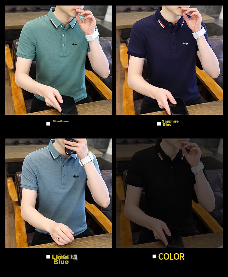 JEEP SPIRIT Men's Short Sleeve T-Shirt Summer Polo Shirt Casual Versatile Top Blue Green 3XL 7
