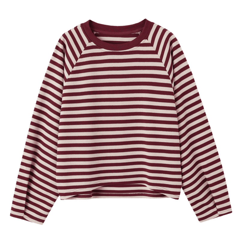 Dme [City Parallel Lines] Spring Vintage Color-Block Striped Crew Neck Top, Loose-Fitting, Flattering, Comfortable, Versatile Women's Sweatshirt