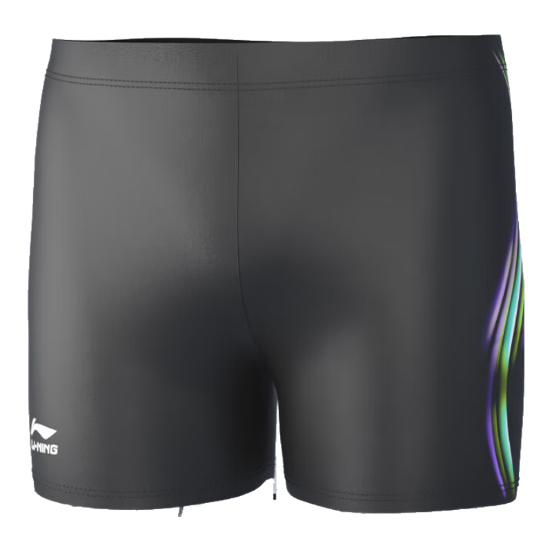 Li-Ning Swimming Trunks for Men, Quick-Drying, Chlorine-Resistant, Anti-Embarrassment, Comfortable, High-Elasticity, Hot Spring Boxer Training Swim Shorts, 312 Black-Green, XL
