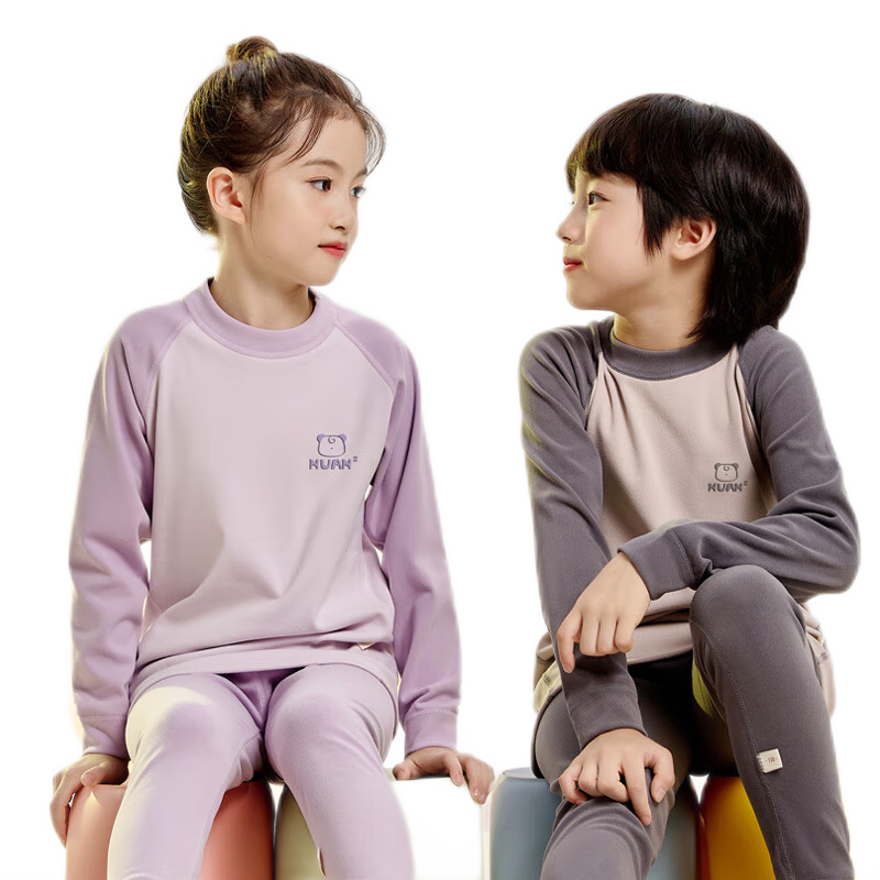 YUZHAOLIN Children's Thermal Underwear, Boys And Girls Autumn Clothes And Pants, Baby Thickened Mid-Neck German Comfort Set, Cream Purple, Size 110