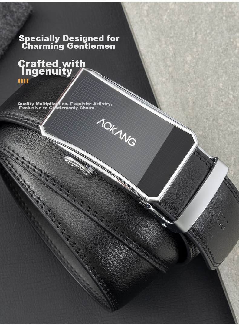Aokang Men's Leather Belt with Automatic Buckle, Business Trouser Belt, Birthday Gift for Husband 7