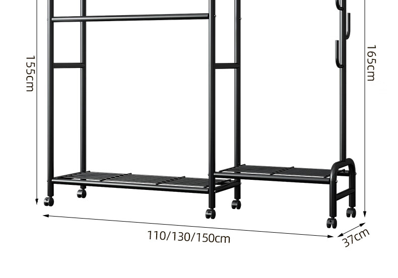 Milin Floor-Standing Coat Rack with Three Rows of Hangers for Home Use, Storage Clothes And Hat Stand, Simple Storage Rack, 110cm Long Black Three-Row Hangers 1