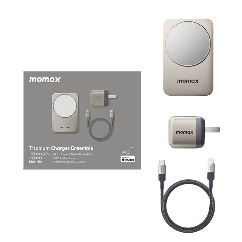 MOMAX Three-In Wireless Charger Gift Box, Apple Certified, Supports MagSafe 15W Magnetic Charging, Compatible with IPhone 18/17/16 Pro Max, Smartwatch, And Earphones
