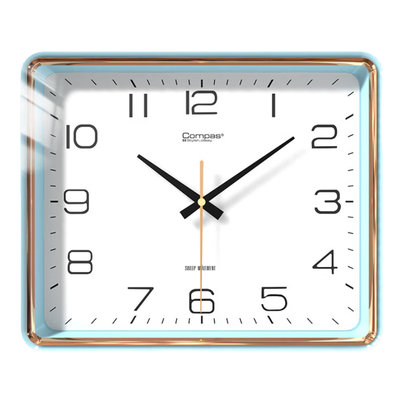 Compas Wall Clock, Living Room Clock, New Square Design, Quartz Timepiece, Model 7005A, Blue, 35cm