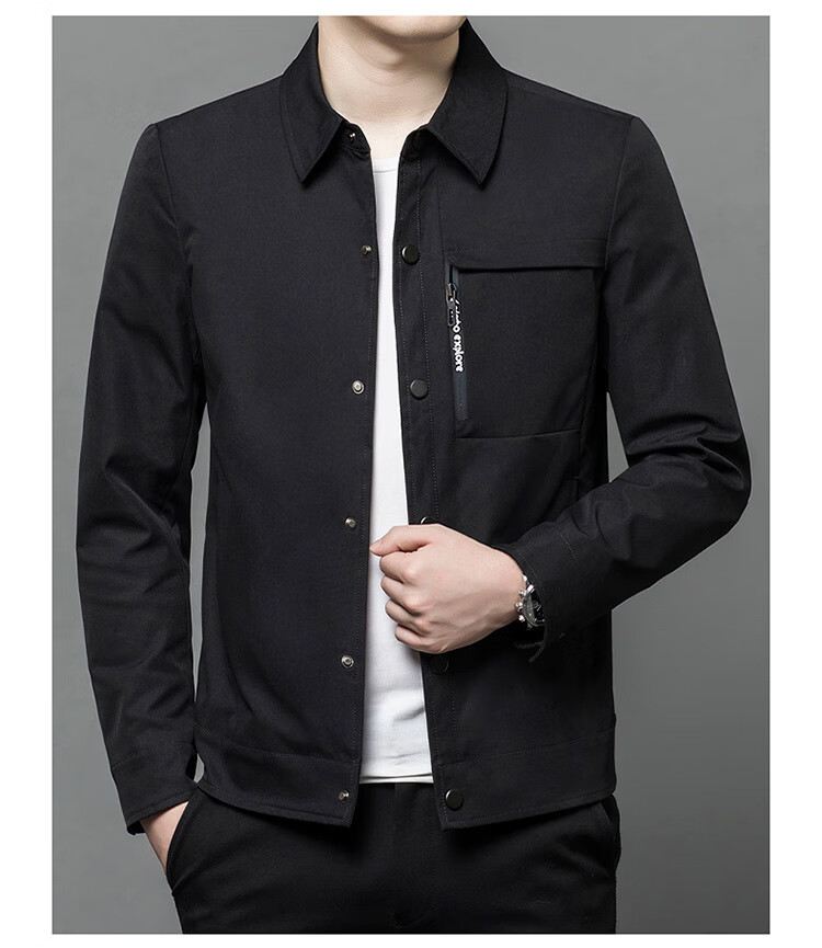 Aidengbao Edenbo Men's Business Jacket, Autumn And Winter Lapel Casual Hidden Button Jacket, Black, 190/104A(4XL) 7