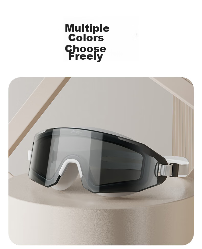 Li-Ning Myopia Swimming Goggles for Men And Women, Adult High-Definition Anti-Fog Large Frame Swim Goggles with Swim Cap Set, 36-808 White, -6.00 Diopters 12