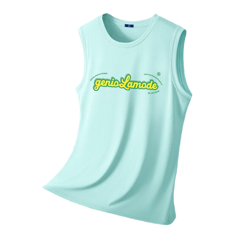 GENIOLAMODE Men's Tank Top, Summer Loose Casual Ice Silk Cool-Feeling Quick-Dry Breathable Outdoor Running Sports Vest, Water Green, XL