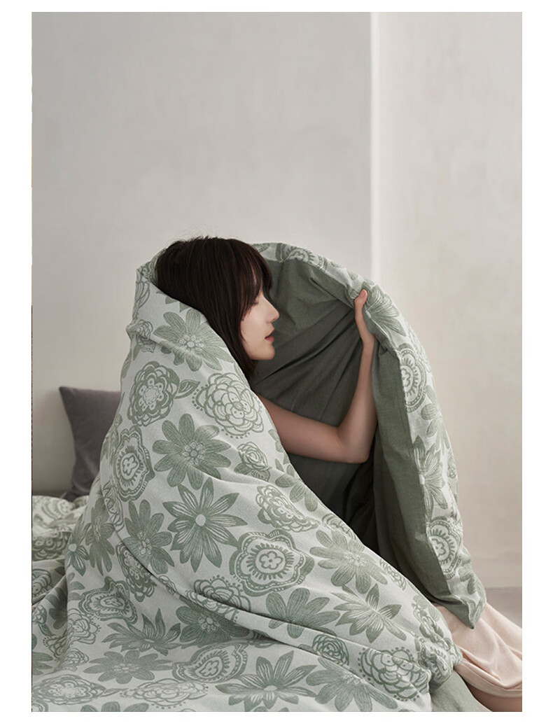 La Torretta Double-Layer Gauze Four-Piece Set, Pure Cotton High-End Color-Woven Jacquard Bedding Set, All-Cotton Duvet Cover And Bedsheet, Grass Green, 1.8/1.5m Bed 20
