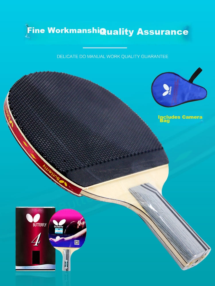 BUTTERFLY Four-Star Table Tennis Racket, Straight Handle, Reverse Rubber And Positive Rubber Combination, Single Racket 403, Includes Racket Case 4