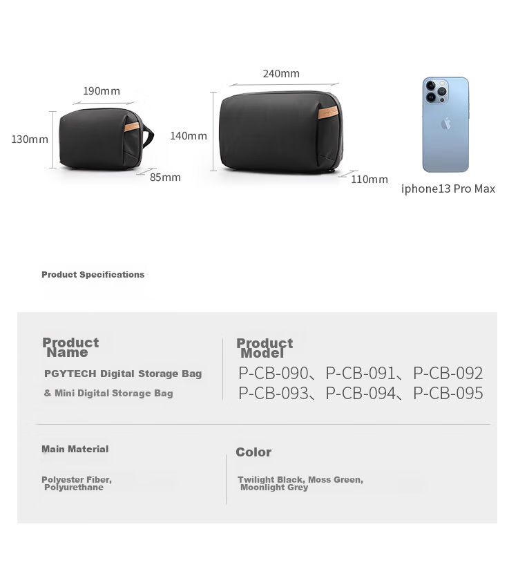 PGYTECH Digital Storage Bag, Camera Accessories Organizer, Memory Card Hard Drive Cable Power Bank Travel Storage Pouch, Handheld Portable Storage Bag (Twilight Black) 14