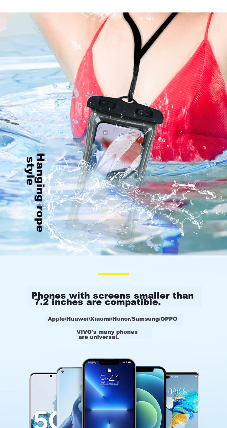 KEKLLE [Airbag Waterproof Phone Case] Diving Pouch Swimming Touchscreen Waterproof Case for Food Delivery, Express Delivery, Hot Springs, Deep Water Apple/Huawei/Xiaomi Phones Universal with Free Lanyard Black 8