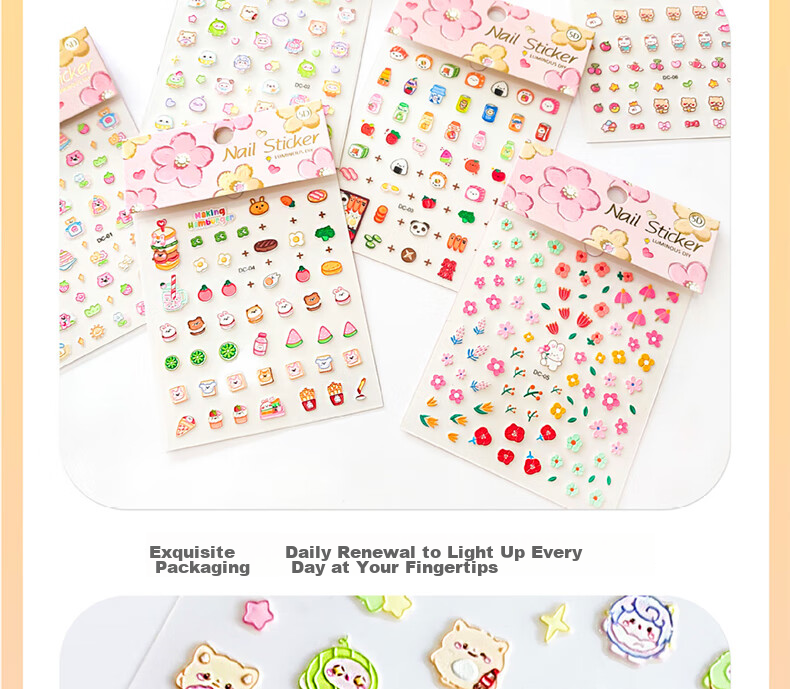 Diyu Glow-In Nail Stickers for Children And Girls, Embossed Nail Art Decals, Removable Waterproof 3-Year Baby Kids Fluorescent Nail Stickers 8