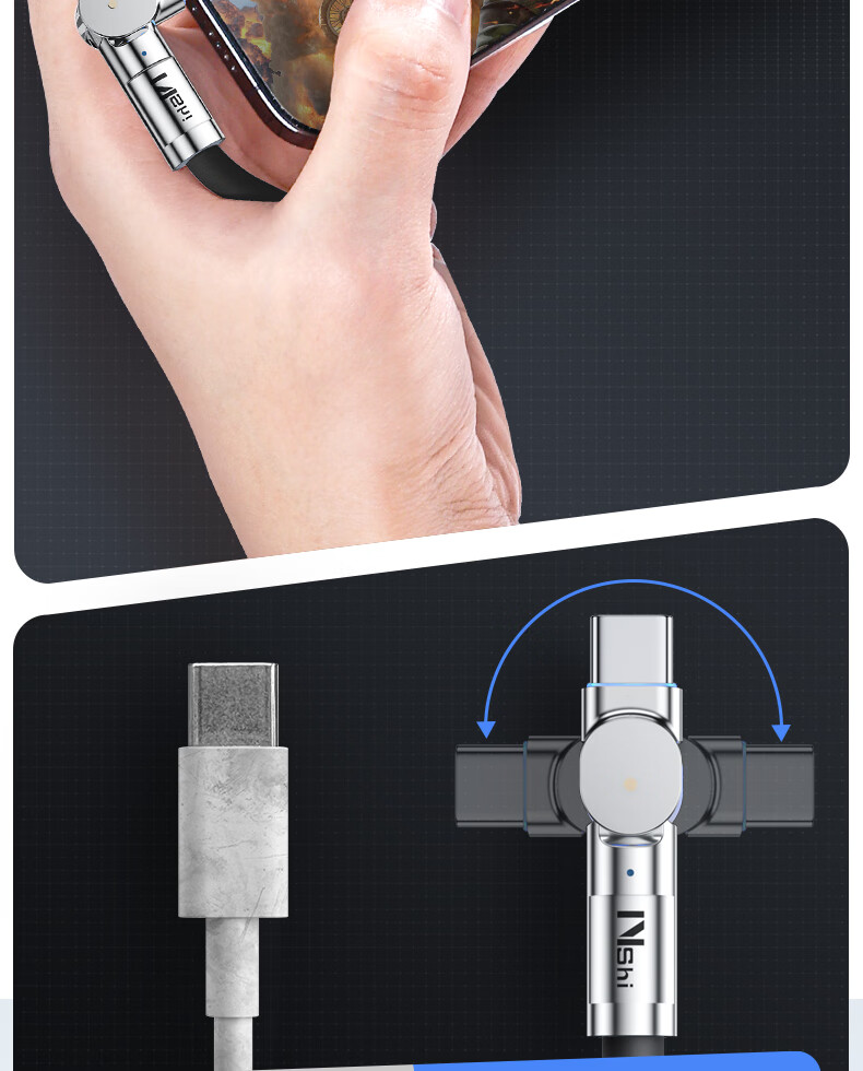Nengshi Charging Cable Type-C Data Cable 100W Fast Charging USB-C Flash Charging 6A Suitable for Huawei Vivo Xiaomi OPPO Honor Phones Charging Cable Thickened Rotatable Head 2 Meters Black 4