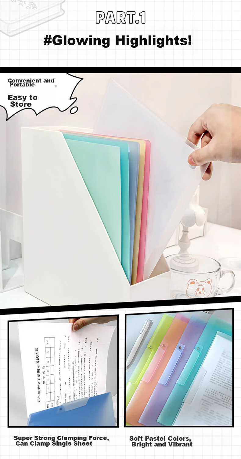 DiLe Pastel Swivel Clip Rotating Side-Opening PP File Folder, A4 Document Folder, Student Storage, Pull Rod Folder, Office Organizer, 5 Pieces/pack, FU-370 Transparent Blue 3