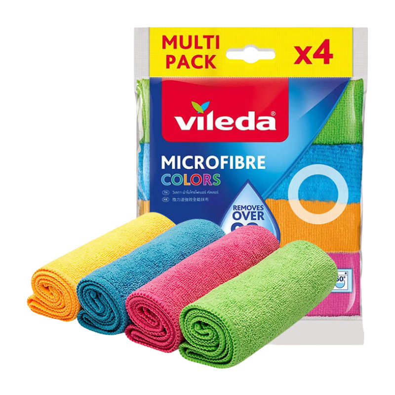 Vileda Microfiber Cleaning Cloth, 30x30cm, 4-Pack, Kitchen Dishcloth, Furniture Cleaning Cloth, Removes Dirt, Grease, Dust, Lint-Free