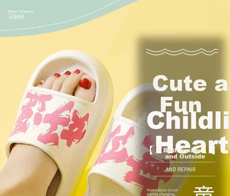 Huameijianbu Infinite Good Luck Couple Indoor And Outdoor Slippers, Lightweight Comfortable Sandals HM90651, White And Pink, Size 35-36 5