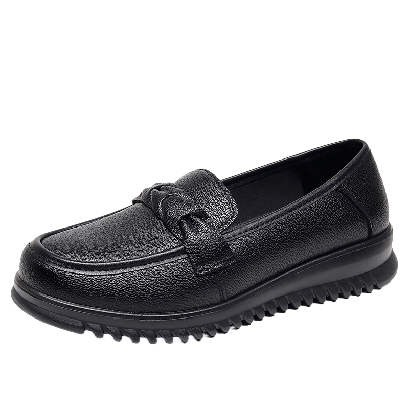 Hengyuanxiang Women's Loafers Leather Vintage Flat Slip-On Shoes J50816 Black Size 37