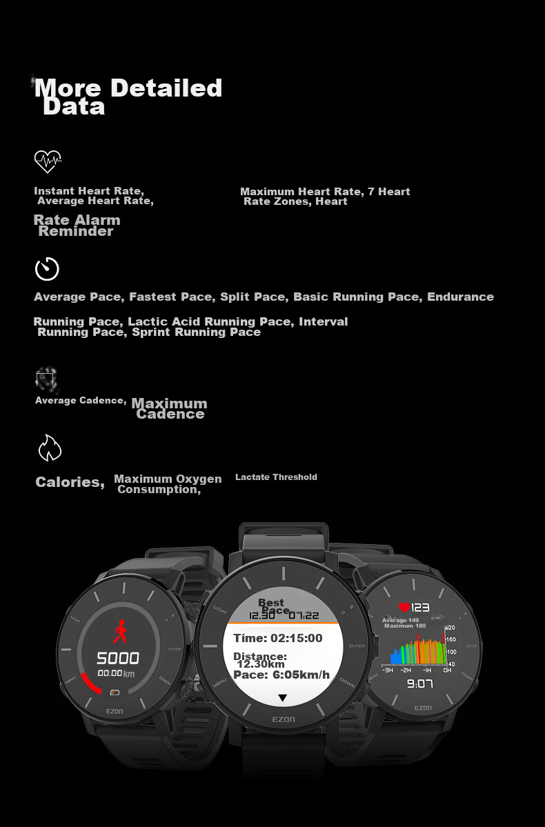 EZON Outdoor Running Watch, Dynamic Heart Rate Monitor, Speedometer, Professional Marathon Sports Watch T935 4