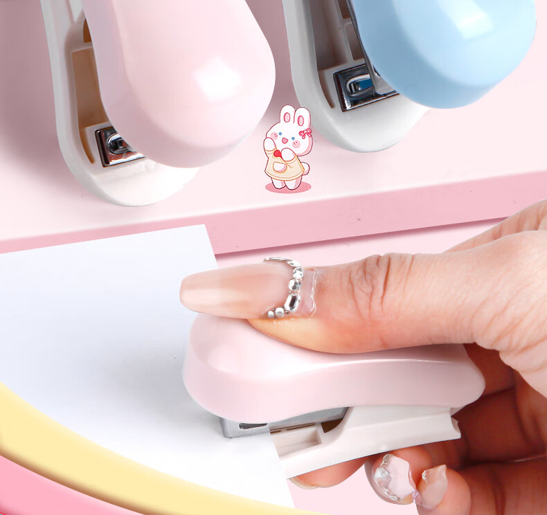 Touch Fish Stapler Cartoon Mini Set Cute Mini Student Stationery Flower Shop Floral Multi-Functional Binding Machine Stapler Exam Paper Stapler Pink 2