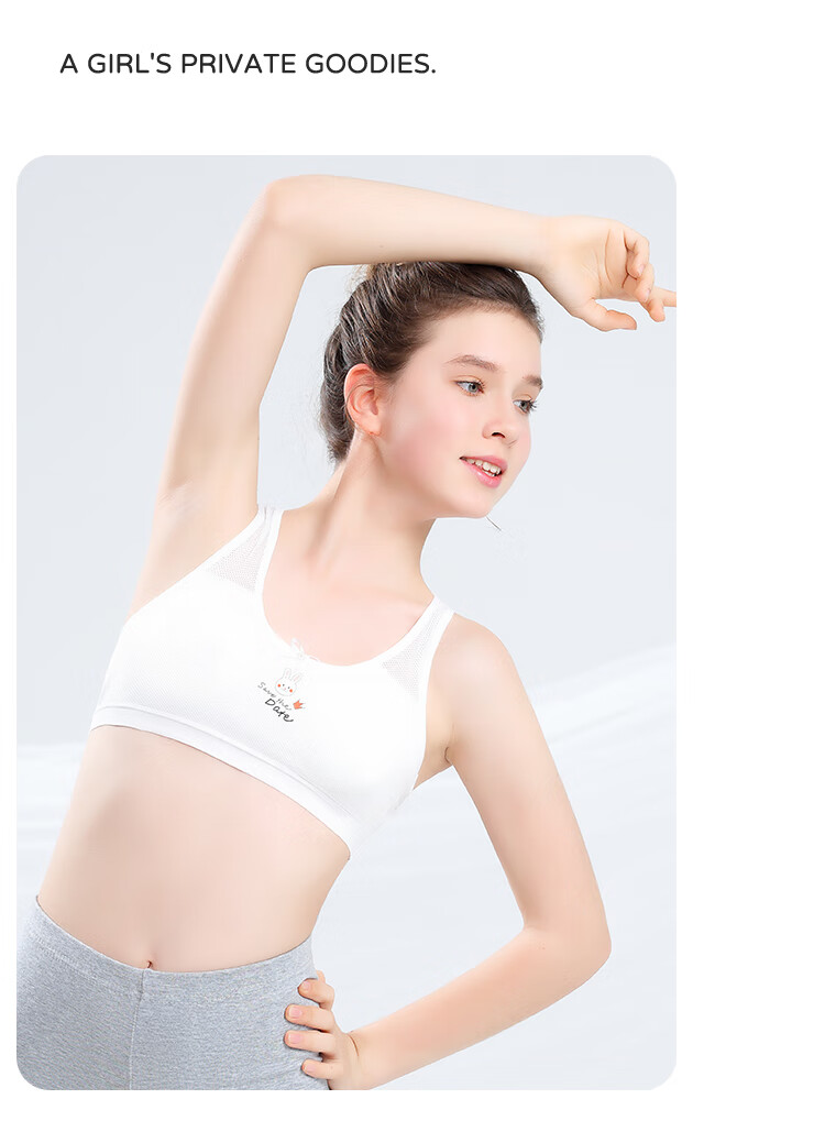 LangSha Children's Underwear, Girls' Sports Bra, Shock-Absorbing, Big Girls' Bra, Developmental Student Vest, 2 Pieces, White + White, 75A 14