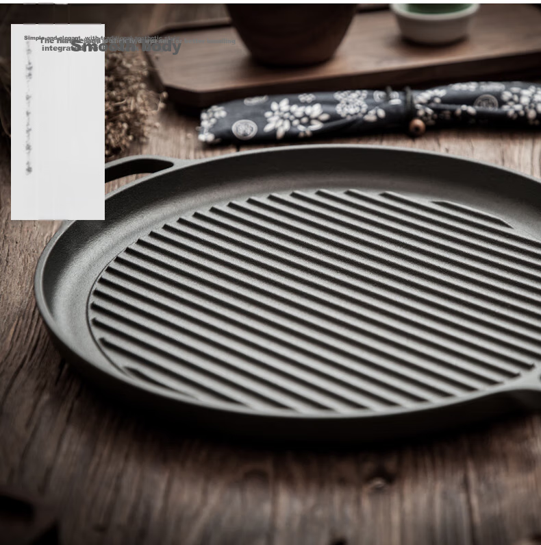 Dianjiang Cast Iron Steak Griddle, Large Size Professional Striped Steak Pan, Flat Bottom Frying Pan, Uncoated Thickened Barbecue Plate, 30cm 8