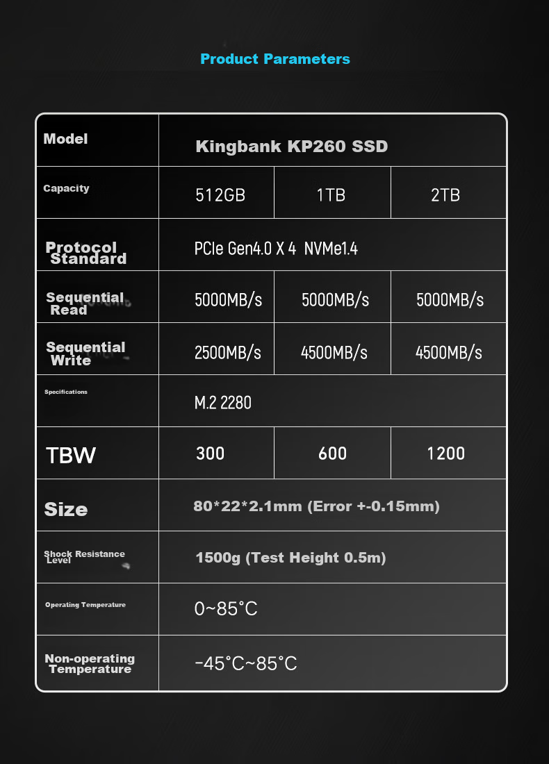KINGBANK 512GB SSD Solid State Drive M.2 Interface (NVMe Protocol) KP230 Series 8