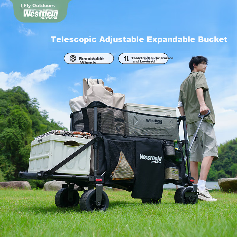 Westfieldoutdoor, My Flying Xuan Yuan Push-Up Heightened Dump Camping Cart, Outdoor Folding Campsite Cart, Picnic Stroller, Grocery Shopping Trolley, Pet Cart