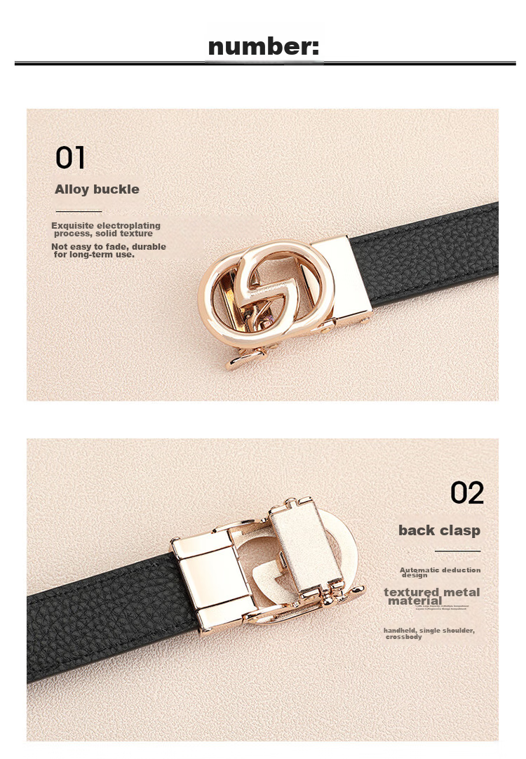 CROCODILE Top-Grain Leather Women's Belt with Automatic Buckle, Fashionable Casual Versatile Waistband, Birthday Gift for Women T3603 16