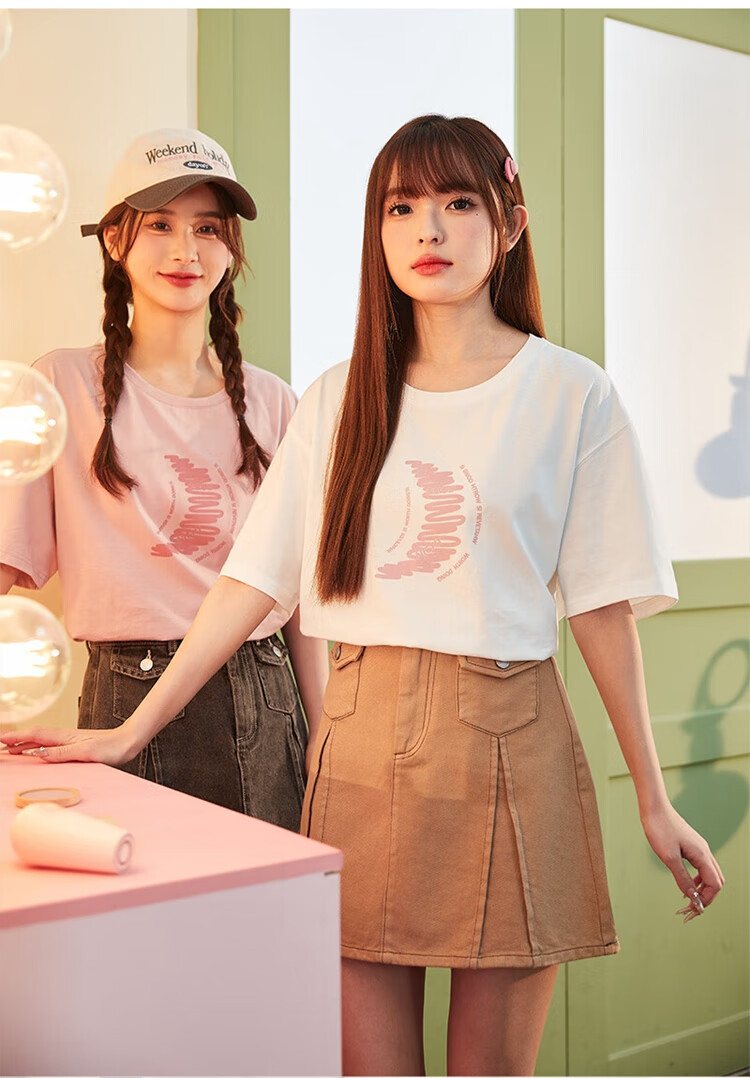 TonLion 2025 Women's Round Neck Short-Sleeve T-Shirt with Front Chest Print, Off-White, M 13