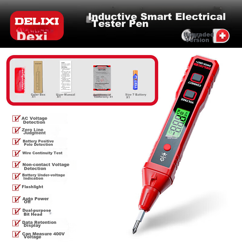 DELIXI Smart Voltage Tester, Multi-Functional Wire Detector with Digital Display, Professional Electrician's Induction Voltage Pe