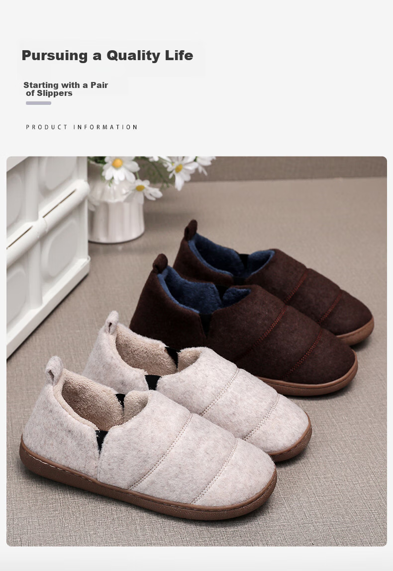 GUOLUOFEI Felt Cotton Slippers, Non-Slip Heel, Men's Autumn Home Wear, Thickened Warm Elderly Cotton Shoes for Women, Navy Blue, Size 40-41 4