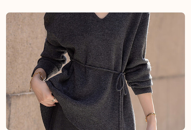 Dme French Ladylike V-Neck Adjustable Elastic Waist Knit Sweater Women's Top, Dark Gray, S 2