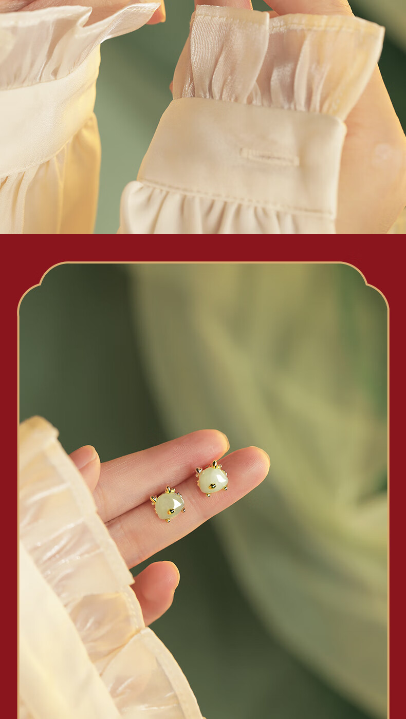 MANHE S925 Silver And Hetian Jade Earrings for Women, Zodiac Year Dragon Year Birthday Gift for Wife Or Girlfriend 13