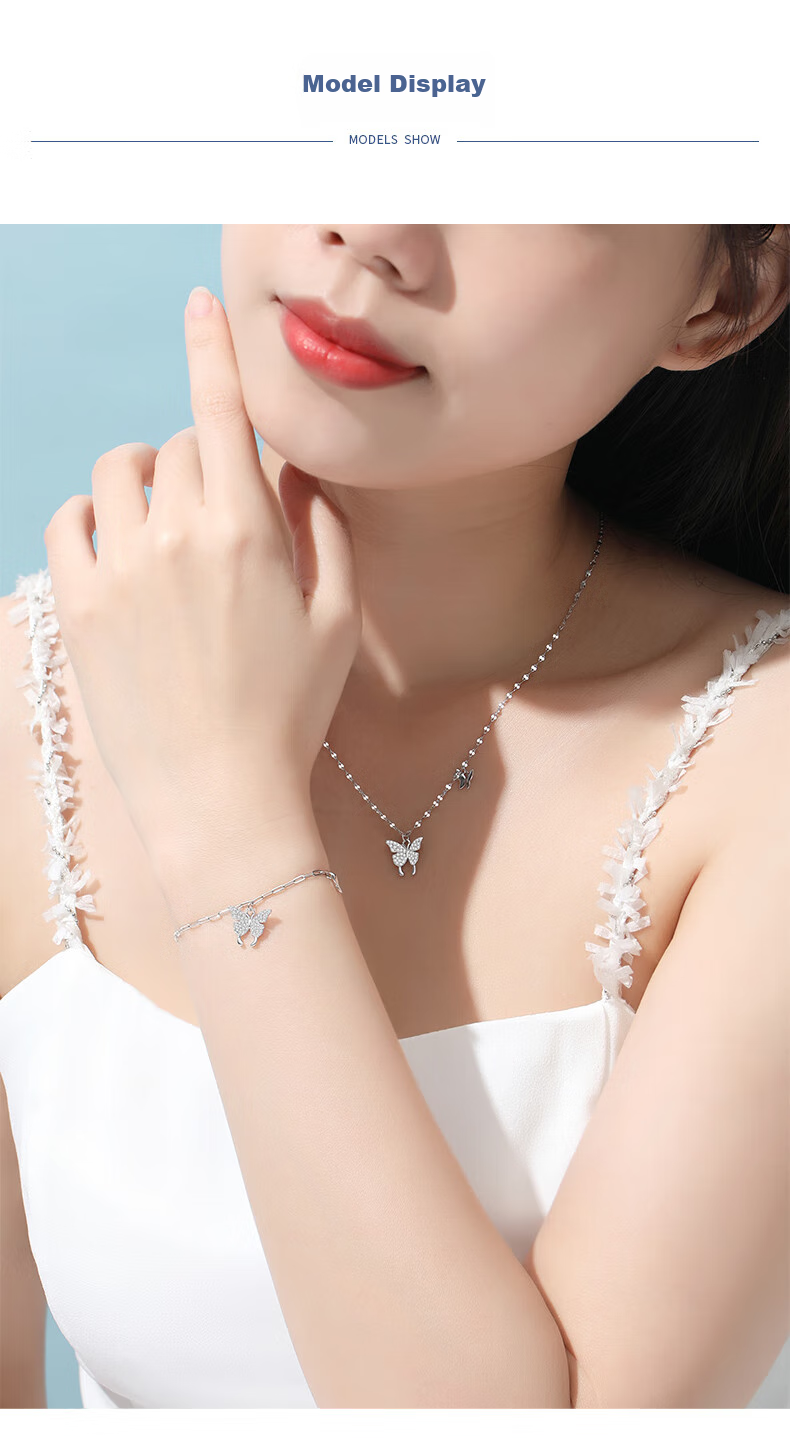Dijing 999 Sterling Silver Butterfly Necklace for Women, Elegant Pendant, Best Friend Jewelry, Luxurious Niche Birthday Gift for Girlfriend 8
