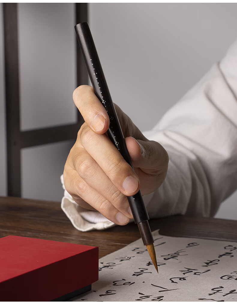 Rongbaozhai Calligraphy Brush Set, Shanjiao Lake Master Handmade Gray Mouse Hair Traditional Wooden Handle Four Treasures of The Study for Calligraphy, Specialized for Running Script, Clerical Script And Regular Script, High-End Premium Gift Box, First-Class Gray Tail 6