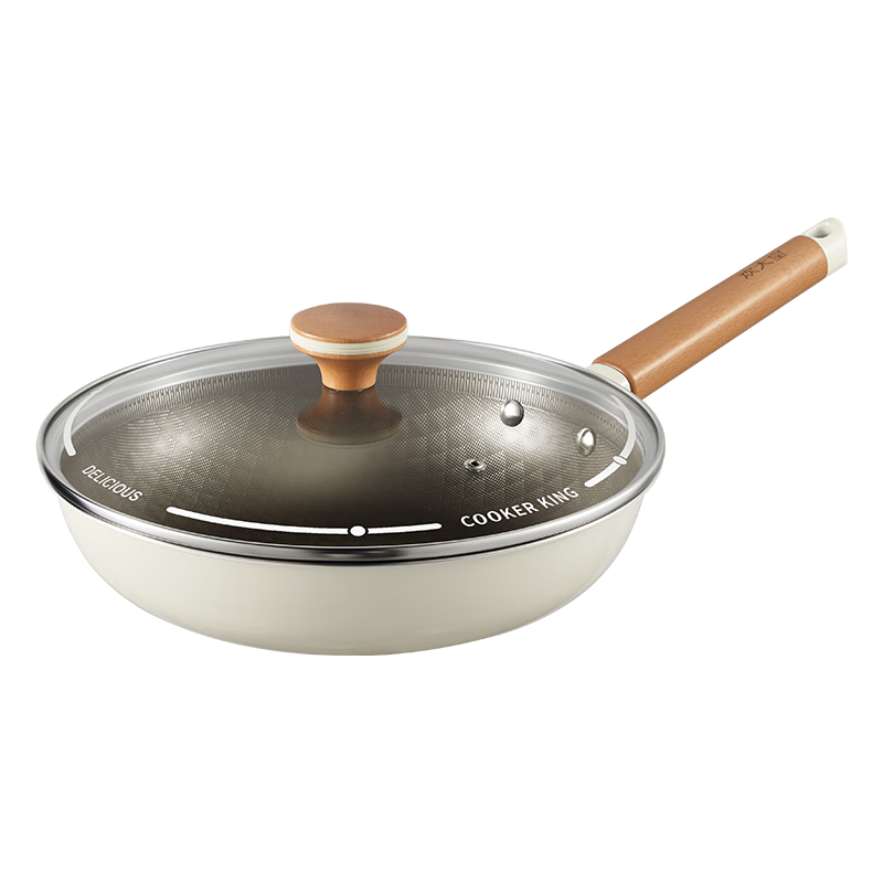COOKER KING Flat-Bottom Frying Pan, 304 Stainless Steel, Titanium Coating, Non-Stick Pan, Suitable for Iron Spatula, Honeycomb Pattern, 28cm