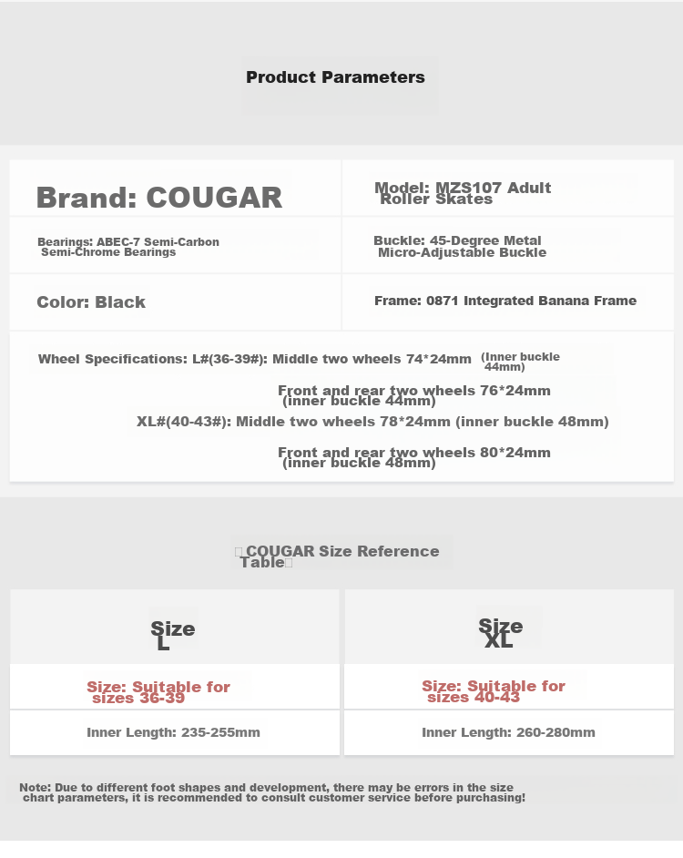 COUGAR Adult Adjustable Full-Flash Roller Skates, Flat Floral Casual Dual-Purpose Inline Skates, Black, XL Size 3