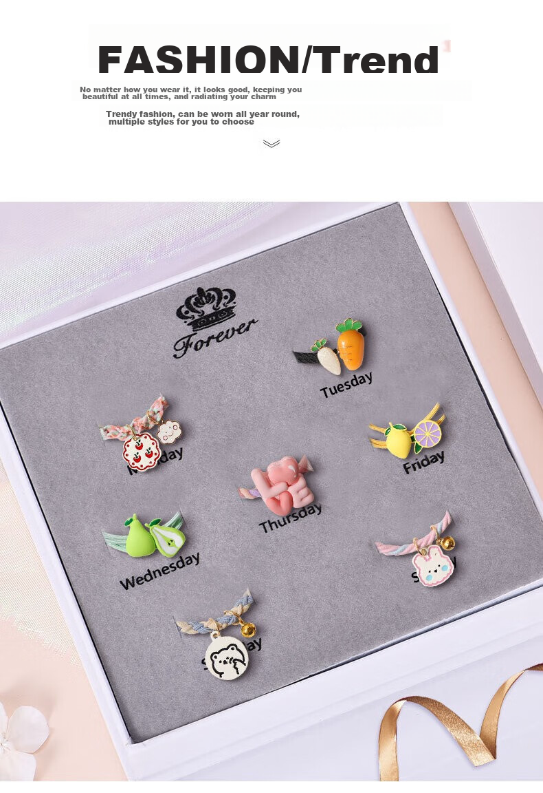 Gunai Weekly Hair Ties, Hair Accessories, Hair Bands, Elastic Hair Bands, Hair Rings, Hair Ornaments for Women, Gift for Girlfriend, New Year Present, High-End 7