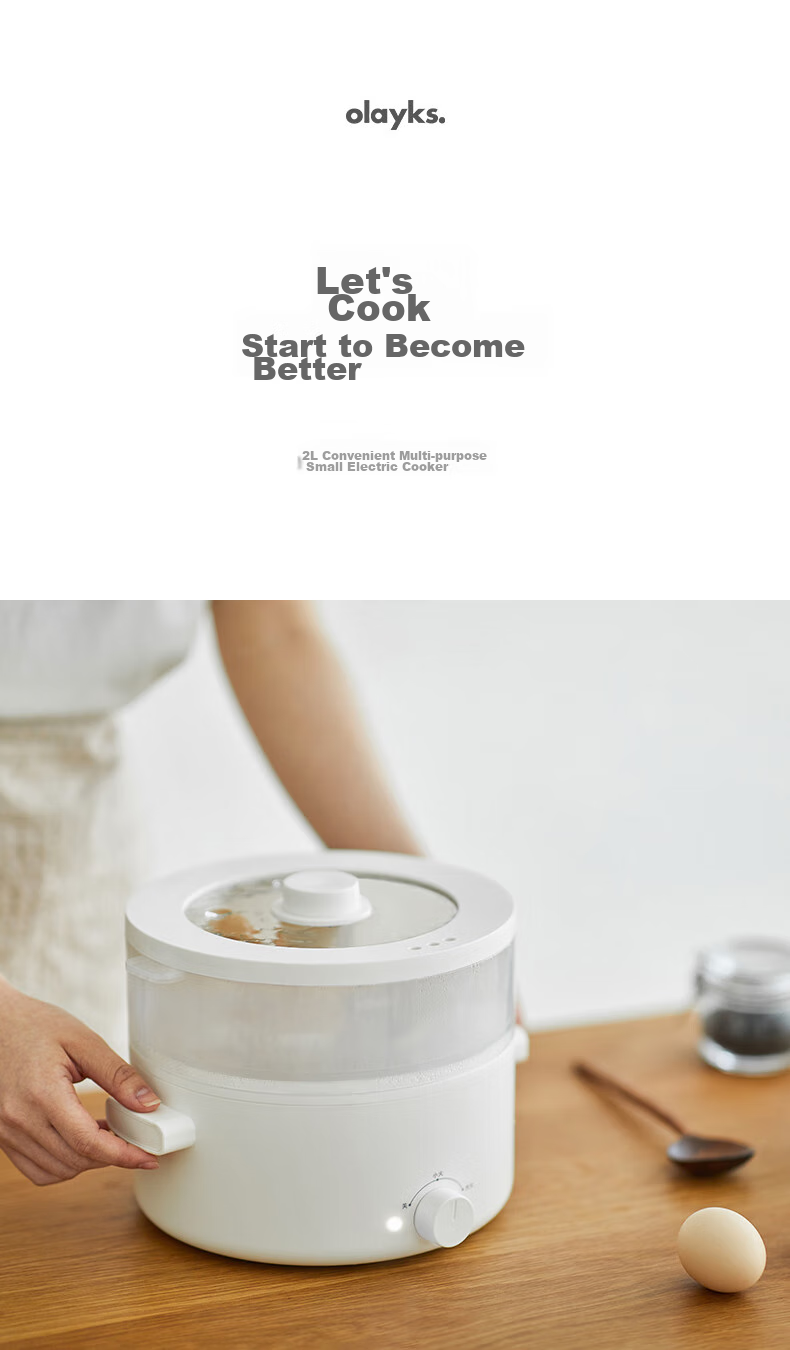 Olayks Instant Electric Cooking Pot, Small Electric Hot Pot for Dormitory, Multi-Functional Pot for Steaming, Boiling, Frying And Stir-Frying All-In Electric Hot Pot, 2L 2