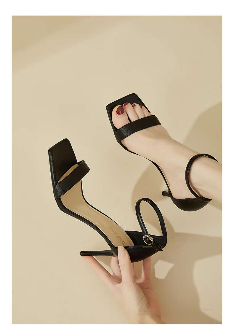 DAPHNE Thin Heel Sandals for Women, Summer French Style Elegant Versatile Outdoor Wear Ankle Strap High Heels Women's Shoes, Black, Size 34 14