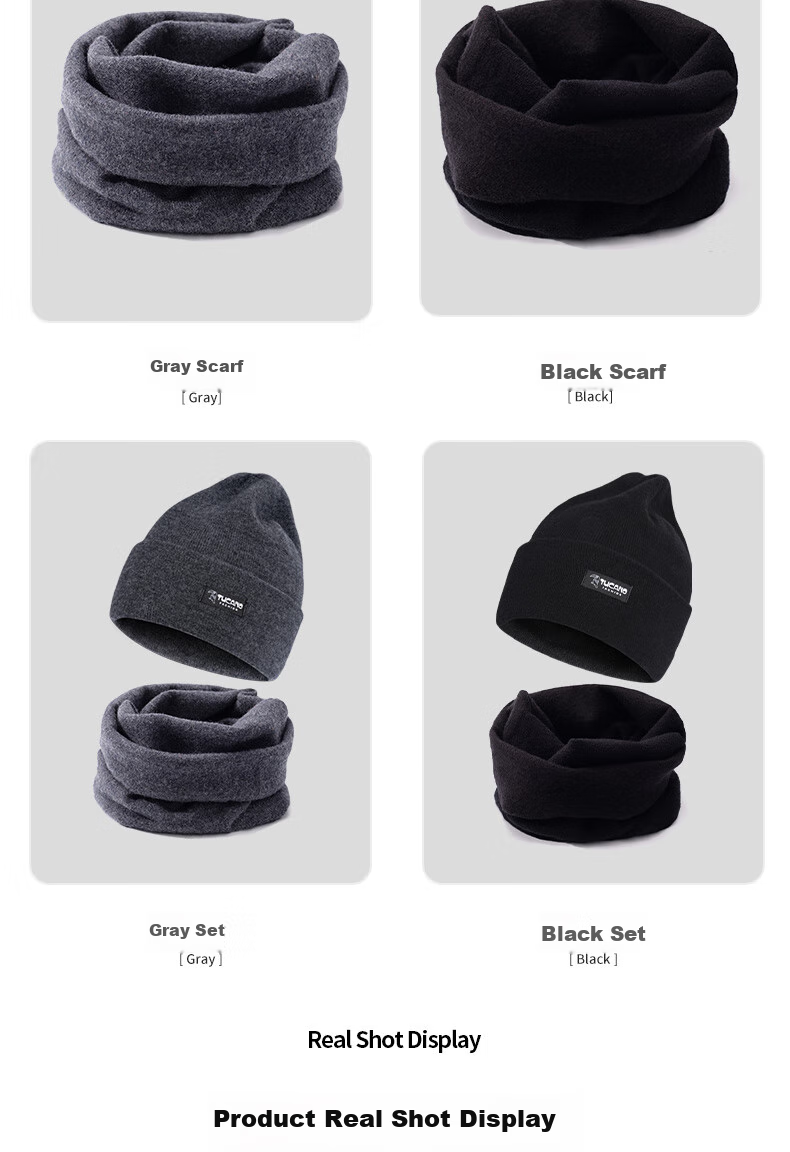 TUCANO Pure Wool Men's Hat And Scarf Two-Piece Set, Winter Outdoor Cycling Sports Warm Windproof Scarf Woolen Hat for Me 17