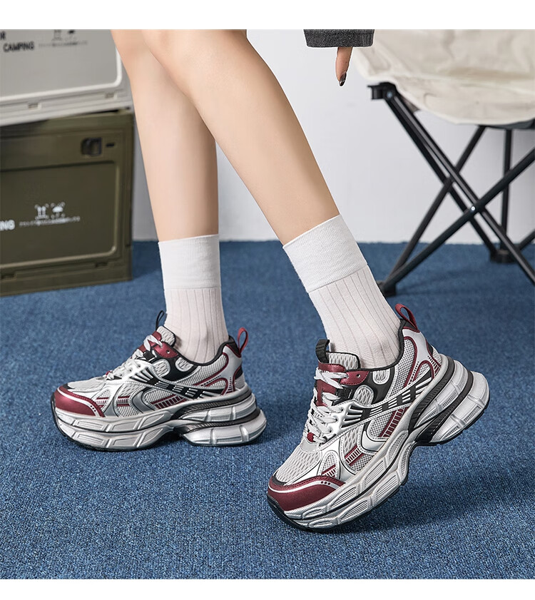 ZHR Women's Retro Dad Sneakers Thick Sole Height Increasing Casual Couple Shoes JT67 Black Size 37 12
